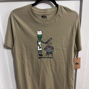 Quiksilver Khaki Tee with Green Alien BBQ Graphic